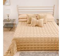 PETTI Artigiani Italiani - Trapuntino Matrimoniale in Morbido e Caldo Velluto, Trapunta Primaverile Autunnale, Copriletto Matrimoniale, Oro, 100% Made in Italy