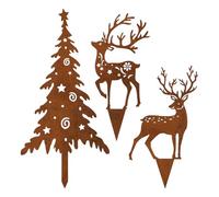 Petti da giardino di Natale - 3 pezzi pali per ornamenti da giardino albero e renna design tinte in ferro battuto | Per prato invernale patio recinzione esterna