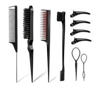 Pettine 3-10pcs Hair Styling Comb Set Teasing Brush Triple Rat Tail Combs Edge Tools Braid Tool Loop(Green)