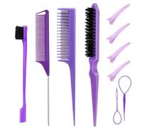 Pettine 3-10pcs Hair Styling Comb Set Teasing Brush Triple Rat Tail Combs Edge Tools Braid Tool Loop(Yellow)