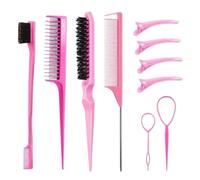 Pettine 3-10pcs Hair Styling Comb Set Teasing Brush Triple Rat Tail Combs Edge Tools Braid Tool Loop(Black)
