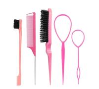 Pettine 3-10pcs Hair Styling Comb Set Teasing Brush Triple Rat Tail Combs Edge Tools Braid Tool Loop(Beige)