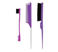 Pettine 3-10pcs Hair Styling Comb Set Teasing Brush Triple Rat Tail Combs Edge Tools Braid Tool Loop(Red)