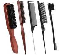 Pettine 5pcs Hair Brush Set With Edge Control Slick Back, Teasing Smoothing Combs For Men And Women