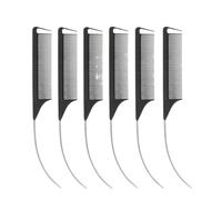 Pettine 6 pezzi pettine a coda curva e appuntita professionale for lo styling dei capelli color caramella for parrucche, trecce, tinture colpi di sole(Black-6PCS)