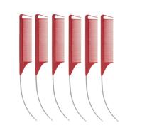 Pettine 6 pezzi pettine a coda curva e appuntita professionale for lo styling dei capelli color caramella for parrucche, trecce, tinture colpi di sole Barbiere(Red-6PCS)