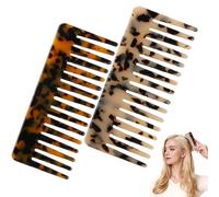 Pettine a denti larghi da 2 pezzi, set di pettini per capelli in acetato di marmo per districare capelli spessi, ricci, bagnati e asciutti - Pettini districanti grandi tartarugati e beige.