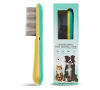 Pettine antipulci di alta qualità per cani e gatti con pelo lungo, strumento di rilevamento a 3 file in acciaio inox con spazzola manuale per la pulizia | Pettine elettrico per la toelettatura di cani