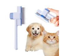 Pettine antipulci per cani e gatti, spazzola per eliminare i peli di gatti e cani, a pressione (blu)