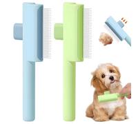 Pettine autopulente per animali da compagnia, spazzola per gatti, 2 pezzi pettine per toelettatura per gatti con pulsante di depilazione, pettine anti-pulci per cani e gatti