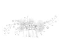 Pettine Chioma da Sposa Fiori e Perline, Bianco Elegante | Plastica e Mesh, Leggero e Comodo Tutto il Giorno, per Trecce e Chignon Francesi, Feste e Uso Quotidiano