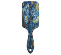Pettine con gatto blu sotto cielo stellato, spazzola antistatica, pettina capelli ricci da donna