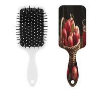 Pettine da massaggio con frutto rosso in un cestino, per uomini e donne, spazzola per capelli lunghi, corti, sottili, ricci, lisci o ondulati, pettine con cuscino d'aria con manico, regalo per donne