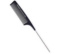 Pettine da parrucchiere antistatico in carbonio con ago affusolato in acciaio, PC, design ispessito, manico ergonomico satinato, impugnatura comoda, punta rotonda dei denti per protezione del cuoio