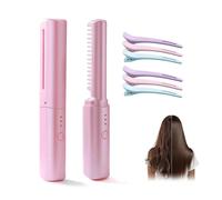 Pettine da parrucchiere in ceramica for capelli lisci e senza crespo, sempre e ovunque, portatile, wireless, ritocco 2 in 1, 3 temperature regolabili, for ogni tipo di capello(Pink)