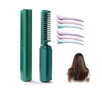 Pettine da parrucchiere in ceramica for capelli lisci e senza crespo, sempre e ovunque, portatile, wireless, ritocco 2 in 1, 3 temperature regolabili, for ogni tipo di capello(Green)