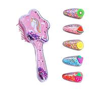 Pettine da Parrucchiere Star Glitter Con 5 Forcine per Capelli Cartone Animato, in Plastica, per Salone, Cuscino Stella a Cinque Punte (Rosa)