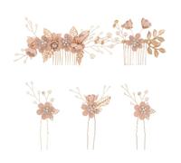 Pettine da Sposa Rosa con Cristalli e Perline, Set Floreale | Cinque Pezzi Coordinati, Metallo e Plastica, per Matrimonio e Prom, per Donne e Ragazze