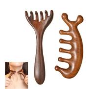 Pettine di massaggio meridiano a sei artiglie, pettine massaggiatore del cuoio capelluto in legno di sandalo, pettine meridiano, pettini di denti larghi per le donne (2PCS a)
