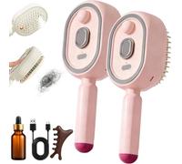 Pettine elettrico per massaggio spray per capelli senza crespo, rosa x 2 | La terapia della luce rossa e lo spray a nebbia fine si combinano in un design senza fili autopulente per una cura completa
