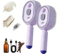 Pettine elettrico per massaggio spray per capelli senza crespo, viola * 2 | La terapia della luce rossa e lo spray a nebbia fine si combinano in un design senza fili autopulente per una cura completa