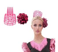 Pettine Fiammingo Grande Clip Fiore per Capelli Donna Confezione 2 Pezzi Accessori Festa Siviglia Fiera Andalusa Costume Regionale Fiammingo (Rosa NERO, Grande)