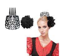 Pettine Fiammingo Grande Clip Fiore per Capelli Donna Confezione 2 Pezzi Accessori Festa Siviglia Fiera Andalusa Costume Regionale Fiammingo (Nero Liscio, Grande)