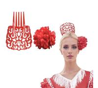 Pettine Fiammingo Grande Clip Fiore per Capelli Donna Confezione 2 Pezzi Accessori Festa Siviglia Fiera Andalusa Costume Regionale Fiammingo (ROSSO LISO, Grande)
