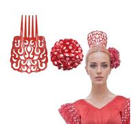 Pettine Fiammingo Grande Clip Fiore per Capelli Donna Confezione 2 Pezzi Accessori Festa Siviglia Fiera Andalusa Costume Regionale Fiammingo (ROSSO BIANCO Grande)