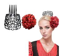Pettine Fiammingo Grande Clip Fiore per Capelli Donna Confezione 2 Pezzi Accessori Festa Siviglia Fiera Andalusa Costume Regionale Fiammingo (NERO ROSSO, Grande)