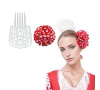 Pettine Fiammingo Grande Clip Fiore per Capelli Donna Confezione 2 Pezzi Accessori Festa Siviglia Fiera Andalusa Costume Regionale Fiammingo (Bianco Rosso, Grande)