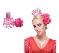 Pettine Fiammingo Grande Clip Fiore per Capelli Donna Confezione 2 Pezzi Accessori Festa Siviglia Fiera Andalusa Costume Regionale Fiammingo (Rosa Liscio, Grande)