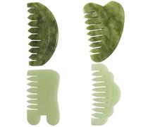 Pettine Gua Sha per cuoio capelluto 4 pezzi Pettine in giada naturale Massaggiatore antistress per cuoio capelluto Gua Sha per testa viso mano braccio gamba