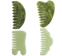 Pettine in giada naturale 4 pezzi 4 stili Pettine Gua Sha per cuoio capelluto Sollievo dallo stress Gua Sha Massaggiatore per cuoio capelluto in giada liscia per testa viso mano braccio gamba..