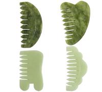 Pettine in giada naturale 4 pezzi 4 stili Pettine Gua Sha per cuoio capelluto Sollievo dallo stress Gua Sha Massaggiatore per cuoio capelluto in giada liscia per testa viso mano braccio gamba..