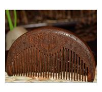 Pettine in legno naturale dorato di sandalo a denti stretti, 10 cm, doppio lato inciso