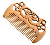 Pettine in legno, pettine in a denti larghi, a for ricci, di buon auspicio in sandalo naturale da 11 cm, intagliato a doppia faccia, drago e fenice, facile trasportare
