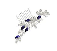 Pettine Laterale Sposa Blu con Cristalli, Stile Vintage Elegante | Accento Cerimoniale per Trecce e Onde, Attacco Facile, per Banchetti Formali e Anniversari