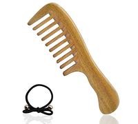 Pettine Legno Denti Larghi, Legno Di Sandalo Verde Antistatico Pettini per Cura dei Capelli Pettine Denti Larghi per Onde Ricci Lisci Capelli