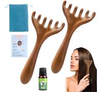 Pettine Massaggiante A 2 Pezzi, Gua Sha, Pettine Per Massaggio Dei Meridiani A Sei Artigli, Pettine In Legno Con Oli Essenziali E Mappa Dei Punti Di Agopuntura Per Cuoio Capelluto, Testa, Collo E Viso