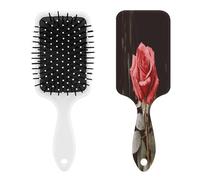 Pettine massaggiante con rose rosse e amore, per uomini e donne, spazzola per capelli lunghi, corti, sottili, ricci, lisci o ondulati, pettine con cuscino d'aria con manico, regalo per donne