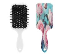 Pettine massaggiante con rose su sfondo blu, per uomini e donne, spazzola per capelli lunghi, corti, sottili, ricci, dritti o ondulati, pettine con cuscino d'aria con manico, regalo per donne