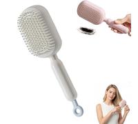Pettine massaggiante retrattile con cuscino, spazzola per capelli antistatica, spazzola autopulente con setole retrattili, pettine per la pulizia liscia (White)