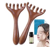 Pettine Massaggiatore Cuoio Capelluto - 2X Legno Manuale | Spazzola Testa Ergonomica Portatile Strumento 6 Artigli Relax Collo Corpo Casa Gua Sha Donna Uomo Crescita Capelli Trattamento Benessere