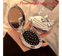 Pettine mini con fiocco inciso al laser e specchio - Spazzola pieghevole portatile da donna con cuscinetto ad aria, setole in nylon, manico in plastica ABS, strumento per acconciature da viaggio, otti