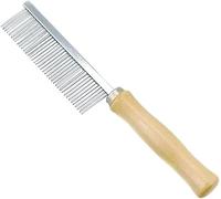 Pettine per cani e gatti, color argento, per toelettatura di cani e gatti a pelo lungo, pettine per cani e gatti, in acciaio inox, manico in legno, spazzola per peli di pelliccia, rimuove e previene