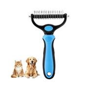 Pettine per cani e gatti, rastrello per sottopelo per peli lunghi, spazzola per rimuovere grovigli, nodi e peli sciolti, strumento per la toelettatura per cappotti spessi (blu L)