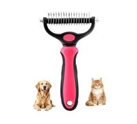 Pettine per cani e gatti, strumento per deshedding a due lati, rastrello per sottopelo per peli lunghi e corti, pettine autopulente per toelettatura rimuove grovigli, nodi e peli sciolti (rosa)
