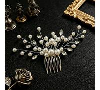 Pettine per capelli a forma di foglia con perle e cristalli, 1 pezzo, in metallo argentato, accessorio decorativo per capelli da donna per feste di matrimonio