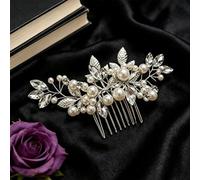 Pettine per capelli a forma di foglia con perle e cristalli, 1 pezzo, in metallo argentato, accessorio decorativo per capelli da donna per feste di matrimonio